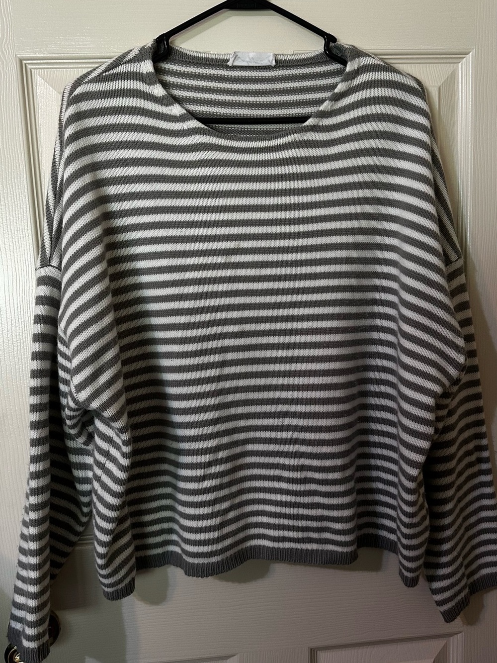 Carly Jean Los Angeles Gray and White Striped Crewneck Sweater